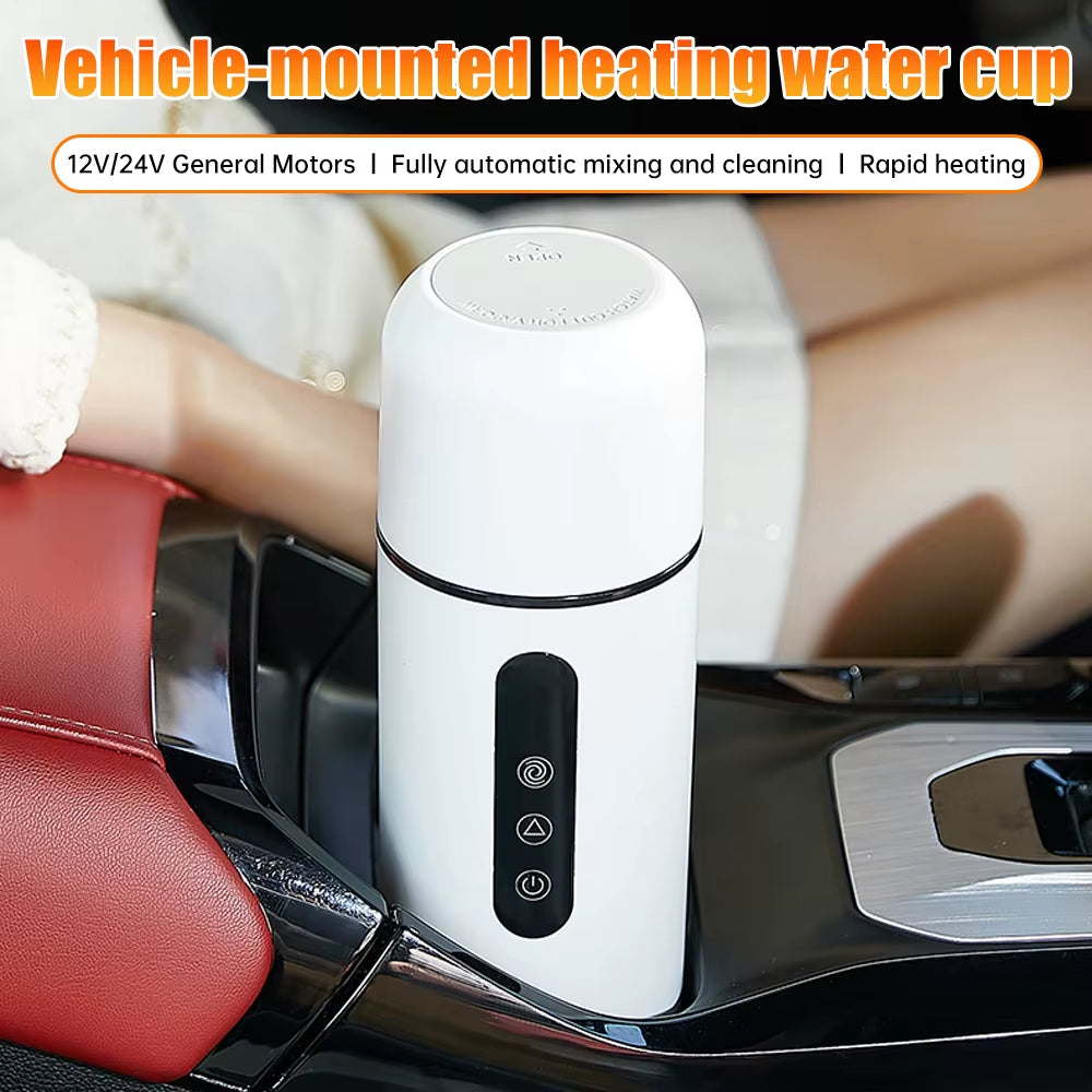12V 24V Car Heating Cup Electric Kettle Stainless Steel Smart Temperature Control Coffee Mug Warmer Automatic Stirring Cup
