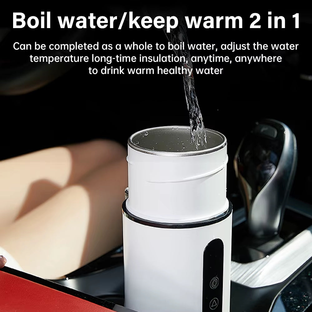 12V 24V Car Heating Cup Electric Kettle Stainless Steel Smart Temperature Control Coffee Mug Warmer Automatic Stirring Cup