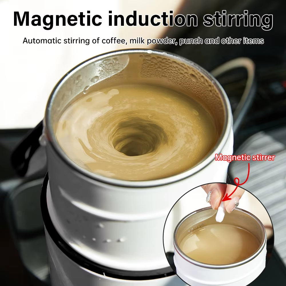 12V 24V Car Heating Cup Electric Kettle Stainless Steel Smart Temperature Control Coffee Mug Warmer Automatic Stirring Cup